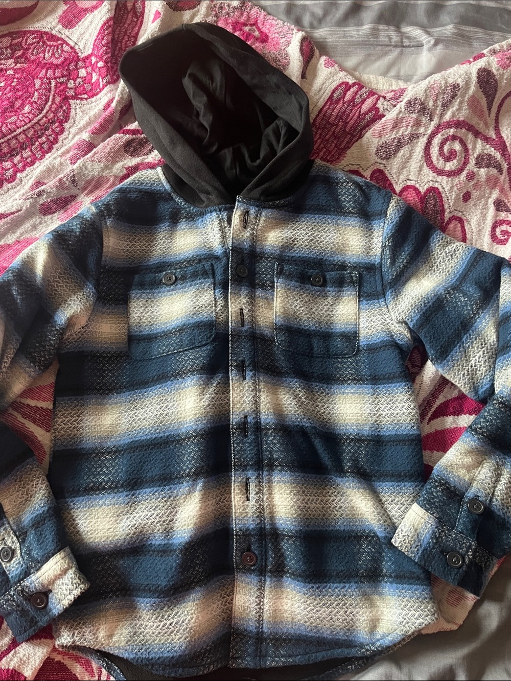 Kids Blue Plaid Button-Front Hooded Shirt Jacket